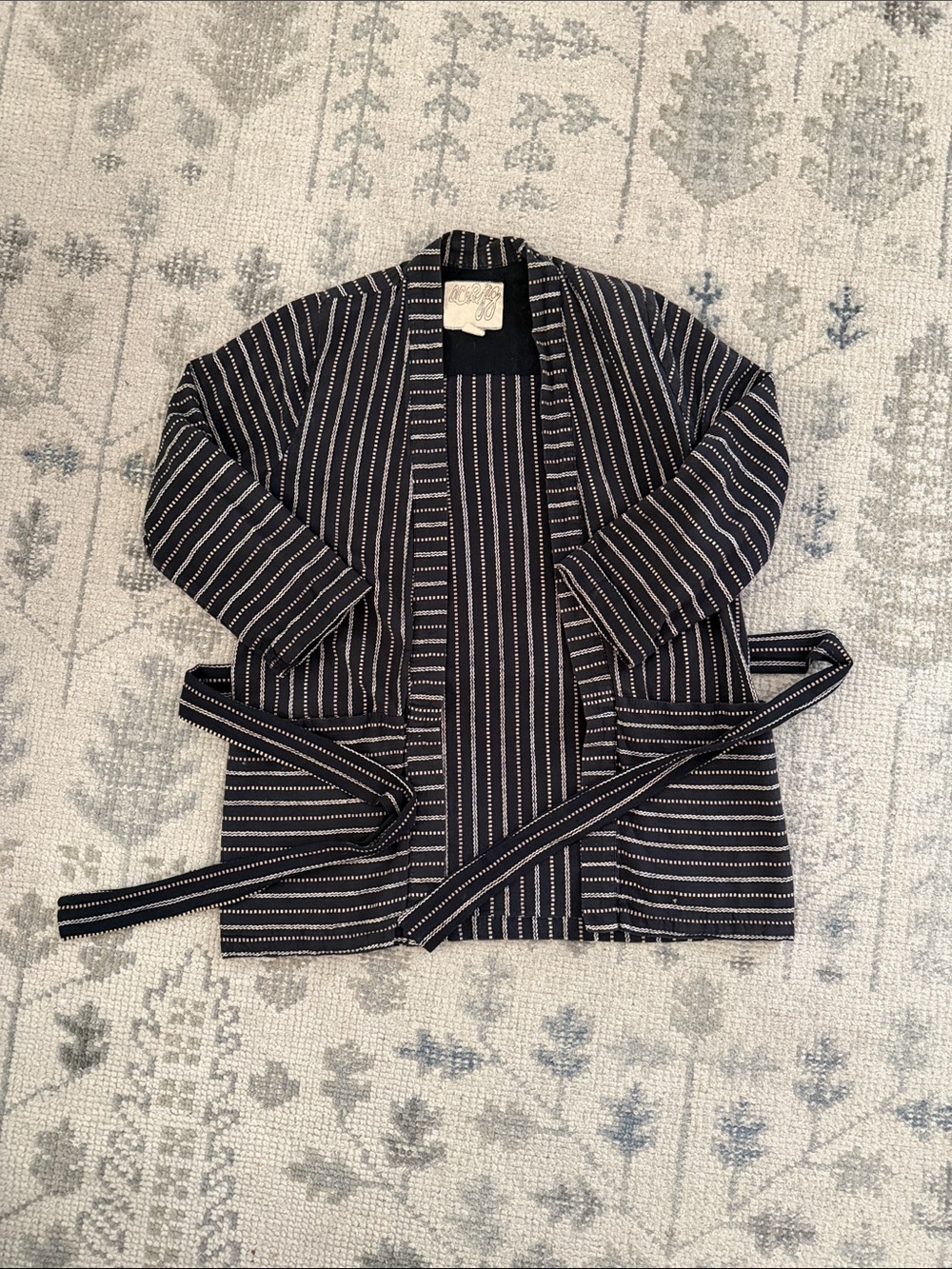 Ace and Jig Black Striped Open-Front Belted jacket